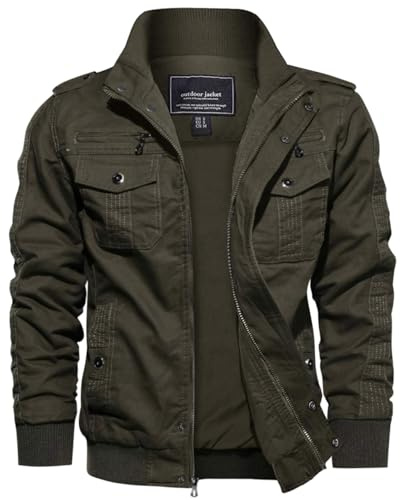 EKLENTSON Herren Übergangsjacke Baumwolle Cargo Jacke mit Vielen Taschen | Winddicht, Viele Taschen, Druckknopfverschluss, Baumwolle, Stehkragen, Atmungsaktiv, Casual, Arbeit