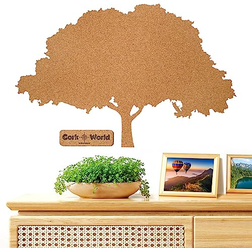 Umriss Baum. Selbstklebende Kork-Pinnwand XXL 85 x 55 cm, Wanddeko | Fotos, Notizen und Ideen passend zum Motiv präsentieren – Präzise Kork-Fertigung Made in Germany.