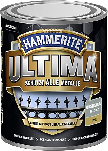 Hammerite Ultima Matt, Metallschutzlack, Hochwertiger Schutzlack für alle Metalle im Außenbereich, Verkehrsgrau RAL 7042, 750 ml