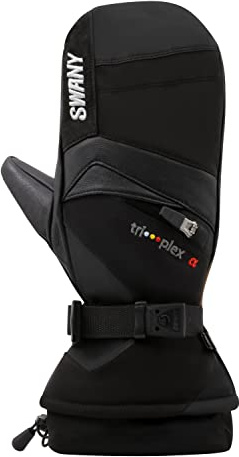 Swany Men's X-Change Sports Insulated Warm Durable Breathable Flexible Leather Winter Mittens, Black, Medium