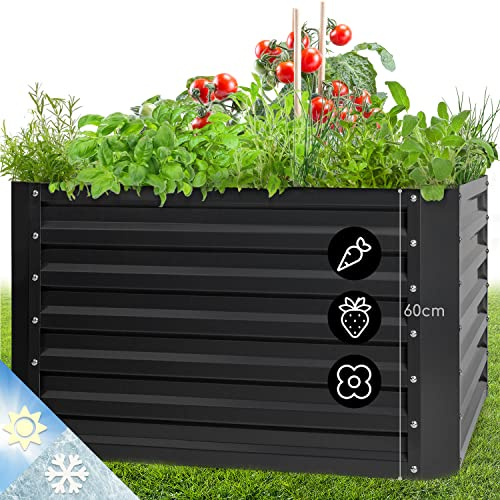 blumfeldt Jardinieres Exterieur Surélevées, Pot de Fleur Exterieur pour Les Fleurs, Herbes, Fruits, Légumes, Bac Jardiniere Balcon, Potager sur Pied, Acier Ultra Solide, 600L, 100 x 60 x 100cm, Beige