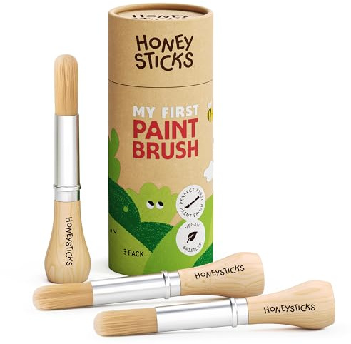 Honeysticks Mein erster Malpinsel-Set - 3er Pack, Jumbo-Malpinsel | Perfekte erste Kinderpinsel für Babys & Kleinkinder, für Kleinkinder mit dickem Holzgriff für einfaches Greifen
