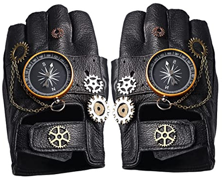 COSDREAMER Fingerlose Handschuhe für Damen, Steampunk-Zahnräder, Rosen, Punk, Gothic, Fäustlinge, Kompass, Kettenhandschuh …