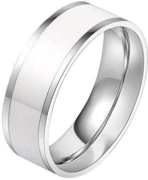 ANAZOZ Ringe Edelstahl Männer, Ring Mit Gravur Herren Personalisiert Weißer Emaille-Ring Breit 7 mm Größe 54 (17.2)