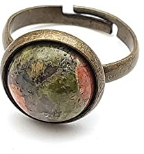 WLLDDDIU Naturbild Steinring Kristall Vintage Bronze Farbe Ring Verstellbare Damen Offene Steinringe Reiki Balance Knöchel Fingerringe Ewigkeitsring Für Frauen Mädchen Männer