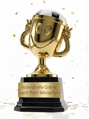Zelaro Pokal mit Gravur Wunschtext | Fußball Pokal | Pokale Kindergeburtstag | Pokal Lustig als Geschenk für Kinder, Frauen und Männer | Wanderpokal für Fußball | Fussball Mini Pokal Gold