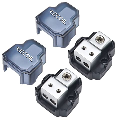 RECOIL SDB12P Mini Power Distribution Block 4/8 to 8/10 AWG 2 Way 2 Pieces | 25/10mm² Input, 2x 10/6mm² Outputs, Set of 2, Mini Splitter – for Car Audio Amplifier