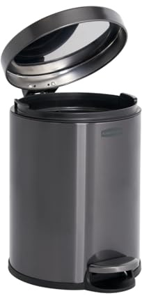 Rubbermaid Stainless Steel Round Step-On Trash Can, 1.6-Gallon, Charcoal, Wastebasket with Lid for Home/Bathroom/Kitchen/Office