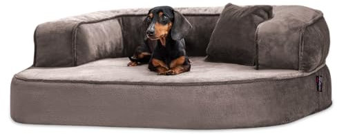 tierlando® Orthopädisches Hundesofa Sharleen VISCO Plus Hundebett kuscheliger Teddystoff Größe: 80x60cm | Farbe: 02 Graphit Taupe