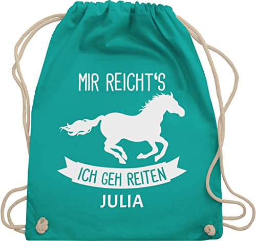Turnbeutel Rucksack - Pferd Pferde - Mir reichts ich geh reiten - Unisize - Türkis - tasche zum reit sachen für mädchen pferden gehe beutel pferderucksäcke pferdemotiv wunschnamen stoffbeutel