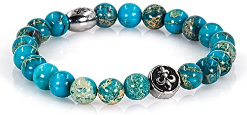 Bracciale con diaspro, bracciale con perle, giglio fiorentino, argento, 8 mm, in acciaio inossidabile