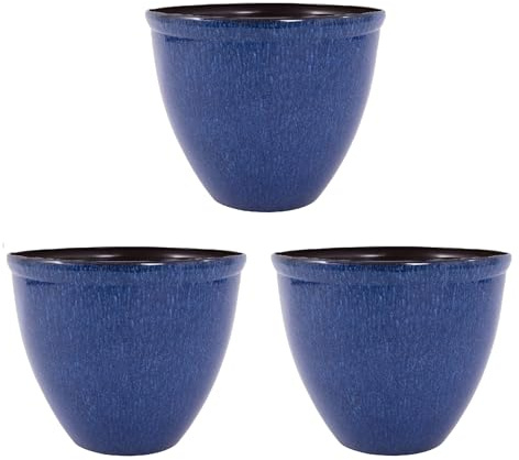 Jinfa Pflanzkübel Kunststoff in Keramikoptik – Täuschend echt glasiert (Jun Blau, Santorini Design) – Leicht, bruchsicher & wetterfest – Für Balkon, Garten & Innen – Ø39,5 cm, 25L
