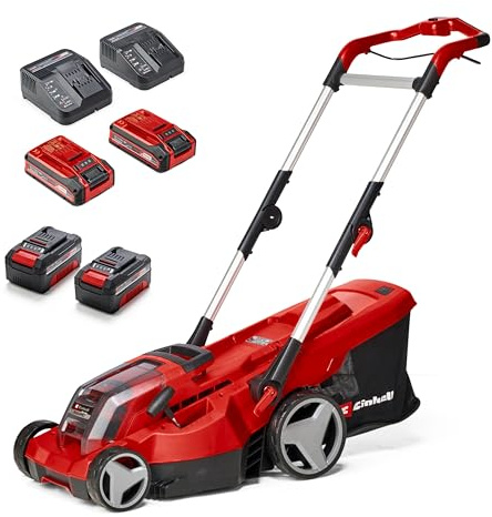 Einhell Akku-Rasenmäher RASARRO 36/36 Kit Power X-Change (36 V, 36 cm Schnittbreite, bis 400 m², 45L Fangkorb, 25-75 mm Schnitthöhe, inkl. 2 x 3,0 Ah Plus Akku, 2X 4,0 Ah Akku + 2X Ladegerät)