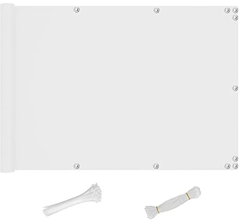 QINGLV Copri Ringhiera Balcone 100x1000cm Frangi-Vista E Telo Frangivento per Balconi Protezione Solare Anti-UV Balcone Protezione della Privacy Schermo per Balconi Recinzioni Terrazze -Bianco