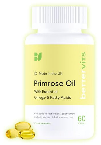 Bettervits Evening Primrose Oil Capsules 1000mg | Cold-Pressed High with Essential Omega-6 and Gamma-Linolenic Acids for Women and Men | Supports Hormonal Balance, Skin and Wellness | 60 Softgels