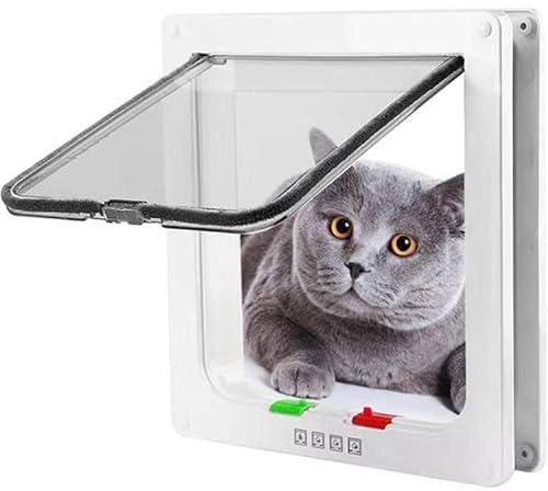 PIQIUQIU - Gattaiola/porta per cani, sportello per animali domestici a 4 vie, porta per animali domestici facile da installare, sportello per gatti, gattini, cani di piccola taglia, 19,8 x 19 x 5,5 cm