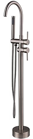 Ksunun Freistehende Badewannenarmatur GebüRstetes Nickel, Wasserhahn Badewanne, Freistehende Bodenmontierte Badewannenarmatur Mit Handbrause, Armatur Badewanne Amaturen, Wannenarmatur Mit Brause