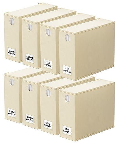 SpaceAid Paquete de 8 organizadores de sábanas y almacenamiento, organizador de sábanas plegable para armario de lino, juego de sábanas con ventana XL (tamaño Queen y King), contenedor de ropa de cama