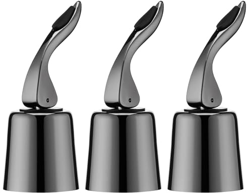 BETTFOR Wine Stoppers for Wine Bottles with Stainless Steel Vacuum Wine Bottle Stopper with Silicone Reusable Wine Corks, Leak proof Keep Fresh Suitable for Red&White Bottle (Black, 3 Pack)
