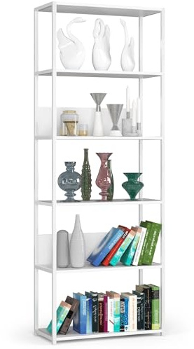 AKORD Industrielles Regal 70 cm | | Loft Bücherregal | Moderner Schrank | Bücher Regal | 6 Einlegeböden | Funktional Stabil | B70 x H192 x T32 cm | Gewicht 24,50 kg | Weiß/Weiß