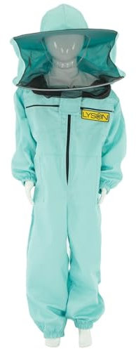 LYSON Kinderanzug mit abnehmbaren Hut Kinderoverall mit Schleier Kinderimkeranzug Schutzkleidung für Kinder, Imker Anzug Imkeranzug Schutz vor Bienen Türkis Grösse 128