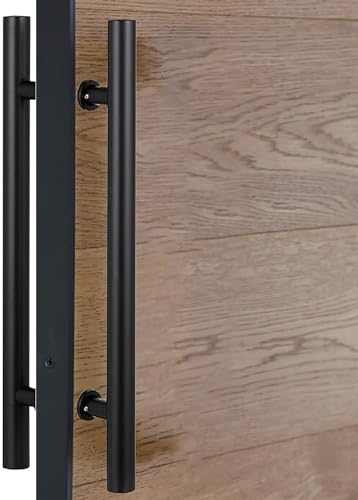 HACSYP Doppelseitiger Türgriff aus Edelstahl, moderner Innen-Push-Pull-Griff, Schiebetürgriff for Scheune, gewerbliche Türgriffe mit Montagebeschlag (Color : Matte Black, Size : 60 cm (24in))