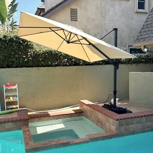 PURPLE LEAF Ampelschirm mit Ständer 270 × 270 cm Alu Griff Neigbar Beige | Dreieckskonstruktion & 8 Robuste Schirmstreben, Verbesserte Windstabilität, Sonnenschirm mit Fußpedal, Einfache Bedienung