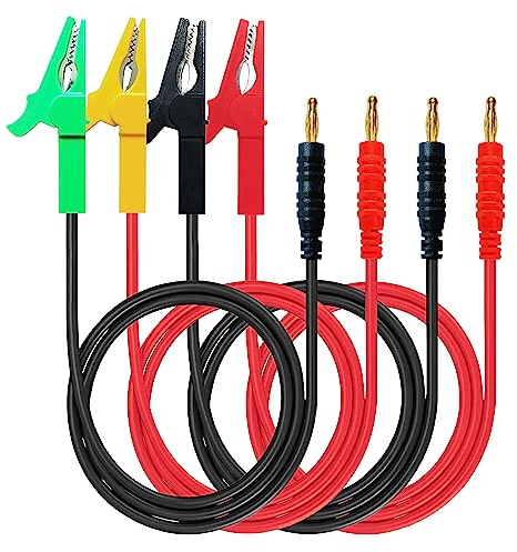 WOODGUILIN 30A Testkabel 2 Paare | 12AWG 60cm 4 Farben | Krokoklemmen-4mm Bananenstecker für Batterieprüfung