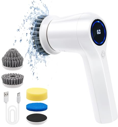 Mcbazel Electric Spin Scrubber,Rechargeable Cordless Electric Cleaning Brush with 5 Replaceable Brush Heads,2 Speeds Led Display & IPX7 Waterproof for Kitchen Bathroom Window Wall Tile