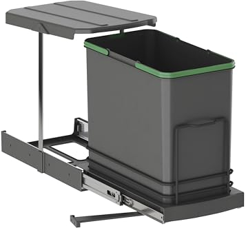 Emuca - Abfallbehälter für Küchenzeile, 24 L, Bodenbefestigung und manueller/automatischer Auszug, Kunststoff anthrazitgrau.