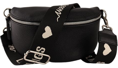 MIRROSI® Bauchtasche Damen, Echtleder, Made in Italy, Umhängetasche, Brusttasche, Crossbody Bag (1 Tasche & 2 Gurte) (Schwarz (Liebling Schwarz), Große Tasche (28x18x9cm))