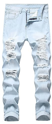 Generico Pantaloni Fitness Uomo Cotone Jeans Moto Uomo Jeans Drip Pantaloni Slim Fit Casual Eleganti Jeans Elasticizzati 32 Pantaloncini Estivi Eleganti