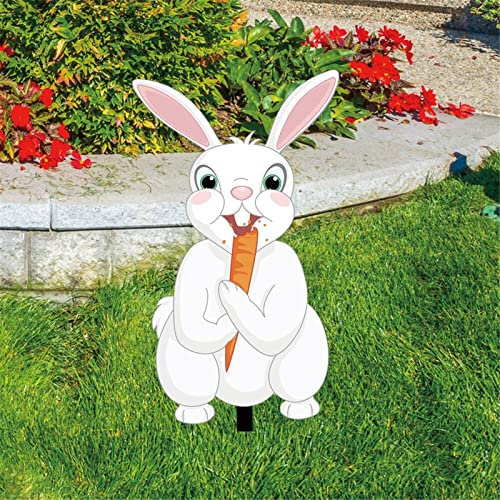 Gartenstecker Gartendeko Osterhas Garten Hasen Deko Osterdeko für Draußen Stecker Ostern Acryl Ostern Kaninchen Statue Ornament Frühlingsdeko Osterhasen Figuren Osterdekoration (White-g, One Size)
