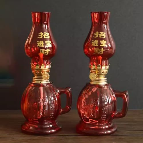 TT-YEC 2 Redglas Kerosinlampen, Innen -Notfalllaterne Mit Flammencontroller, Geteilte Kerosinlampe, Esstischschreibtisch Buddha -Lampe, Geeignet Für Hochzeiten Und Feierlichkeiten,A