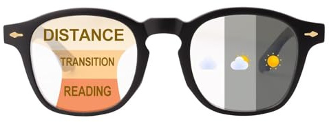 SKYWAY Photochrome Progressive Multifocus Anti-Blaulicht Lesebrille Herren Damen Klassisch Retro Federscharnier Computerbrille Gleitsichtbrille Selbsttönende Lesesonnenbrille 2.0,Schwarz