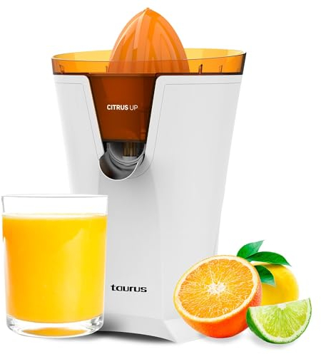 Taurus Citrus Up - Exprimidor Extra Alto de vertido Continuo, 40W, 2 Conos exprimidores, depósito 200ml, Vasos hasta 14cm, Salida bloqueable, Doble Sentido rotación