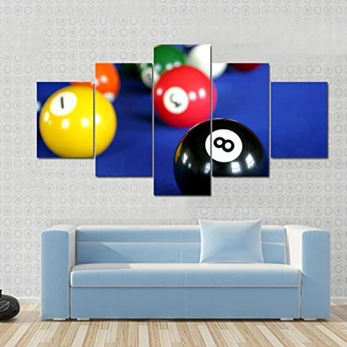 5 Teilig Leinwandbilder Bild Wandbild Kunstdruck 5 Stück Leinwand Billard, Schwarze Acht Mit Rahmen 150 X 100 Cm Moderne Wandbilder Wand Kunst Malerei Für Home Wohnzimmer Büro Trendig Geschenk