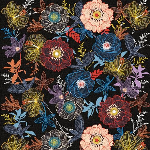 ICYEHAO Selbstklebende Tapete Blumen Schwarz,44 x 600cm Bunt Tapete Rosa Gelb Blau Rot Blumen Blau Orange Blätter Pflanzen Boho Tapeten Möbelfolie Selbstklebend für Badezimmer Wohnzimmer Schlafzimmer