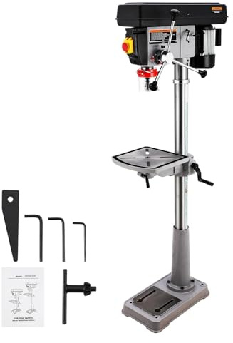 15 Floor Drill Press, 7.5A Pure Copper Motor, Variable Speed (288-3084 RPM), Complete Accessories - Ideal for Wood and Metal Drilling