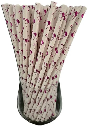 Paper Straws, Paper Straws, Organic, Food Safe, Environmentally Friendly, Disposable Straws, Pack of 120 (Flamingo)