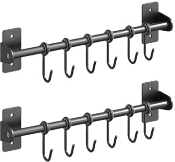 Pasdrucn 2 Stück Selbstklebend Hakenleiste Küche Selbstklebend, 40cm Küchenutensilienhalter, Hakenleiste Selbstklebend, Küchenleiste Selbstklebend Küche Hängeleiste Stange Für Küche/Bad (40CM)