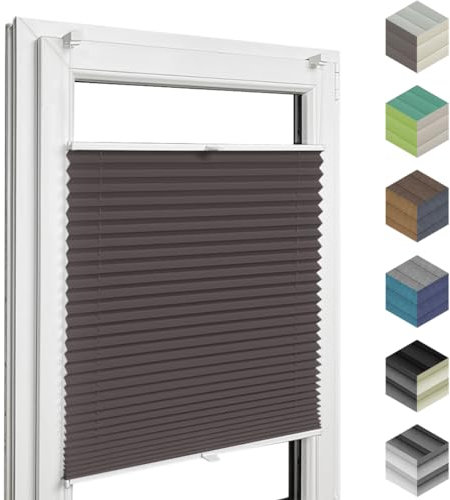 Home-Vision Premium Faltrollo Plissee ohne Bohren mit Klemmfix Lichtdurchlässig Rollo Leinenoptik Blickdicht Sonnenschutz Jalousie für Fenster & Tür (Braun B125 x H100cm) Klemmträger