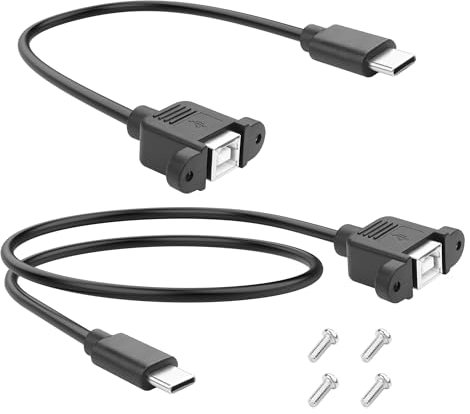 YACSEJAO USB C a USB B 2,0 Pannello Stampante Femminile Cavo di Estensione 2 Pz 0,3M + 0,5M Tipo C Maschio a USB Tipo B Cavo Adattatore Femminile con Montaggio Viti (Dritto)