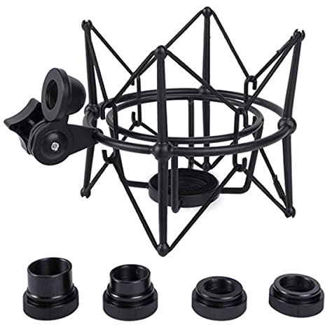 Uxsjakjsd Microphone Shock Mount Adjustable Mount Recording Mic Stand Metal Bracket Pod Microphone Stand (Black)