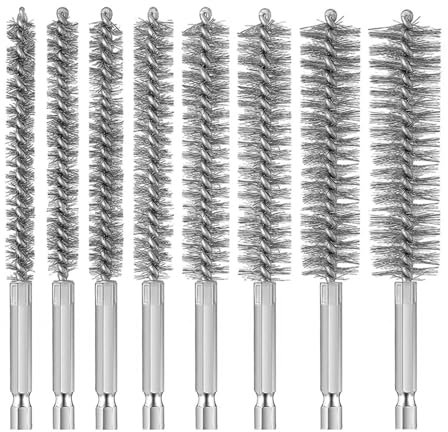 8 PCS Stainless Steel Wire Bore Brushes, Wire Brush For Drill Bore Brush Set Drill Bore Cleaning Brush Flexible Feeding Tube Cleaning Brushes Hex Shank Pipe Cleaning Brush for Cleaning Rust