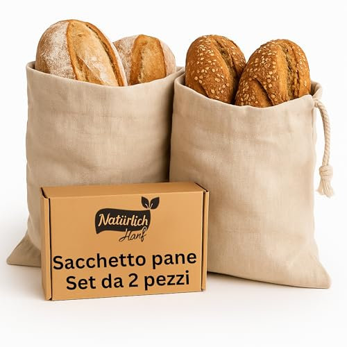 Sac à Pain Lot de 2 | Tissu 100% chanvre naturel | Paniere a Pain pour conserver la fraîcheur | Huche réutilisables | Sac Conservation Pain 2x 30x40 cm