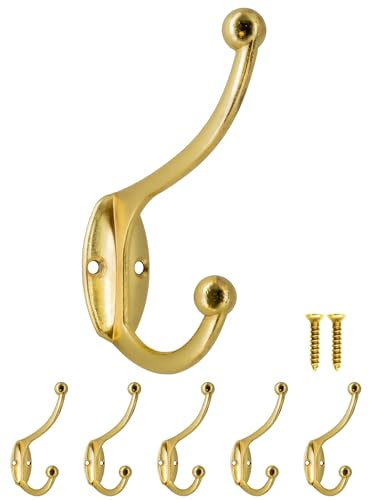 Fuxxer Klassische Doppel-Garderobenhaken aus Eisen im Messing-Gold Look, 5er Set gold