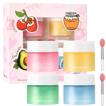 Lip Sleeping Mask Set - 4 PCS Lip Balm Set Mini Day and Night Repair - Lip Balm for Chapped Cracked Dry Lips Nourishing & Hydrating Lip Mask for Women Men