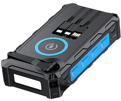 Caricatore solare da 20000 mAh-Power Bank wireless con cavi incorporati e manovella a mano | Batteria di emergenza ad alta capacità per dispositivi mobili, carica rapida, ideale per viaggi esterni, ca