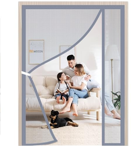 Side Opening Magnetic Door Fly Screen 210x195cm Magnetic Window Fly Screen Insect Protection Door with Full Frame Magic Tape Easy to Install for Conditioning Room Kitchen Grey